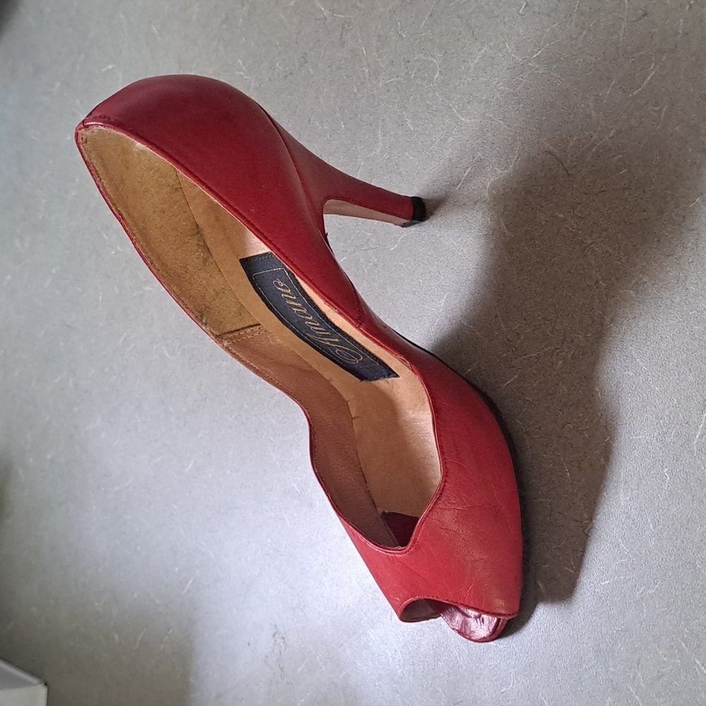 VTG 1980s Red Leather Nordstrom Amano Open Toe Heels